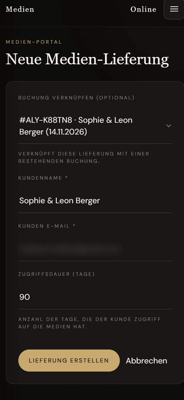 Neue Medien-Lieferung mit verknüpfter Buchung und Zugriffsdauer