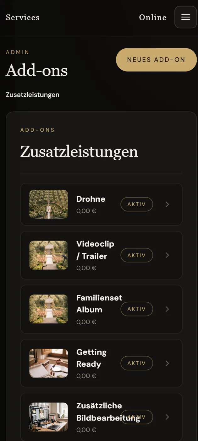 Zusatzleistungen mit Bild und Preis