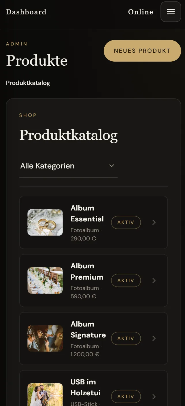 Produktkatalog mit Fotoalben und Preisen