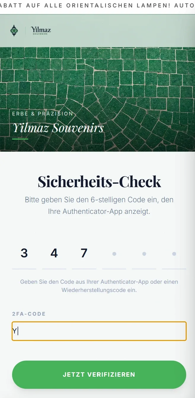 Sicherheits-Check: Eingabe des 6-stelligen Codes aus der Authenticator-App