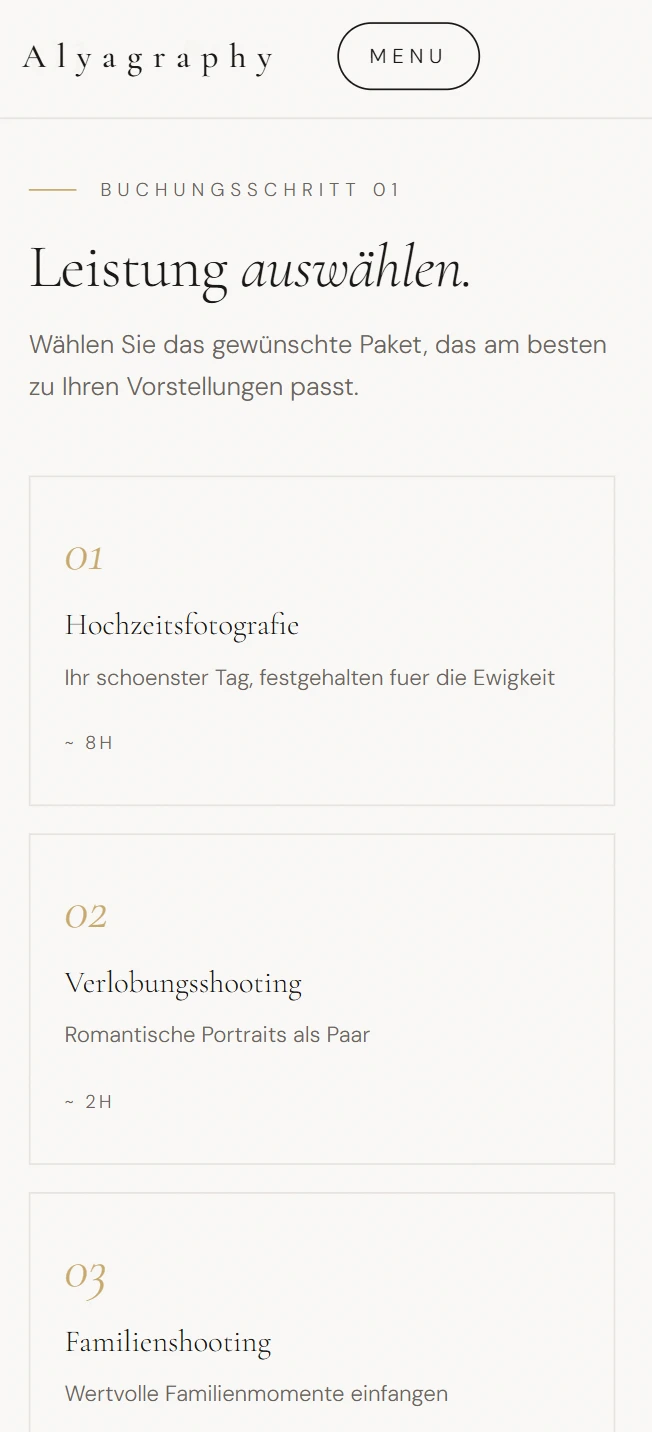 Booking step 1: choose a service
