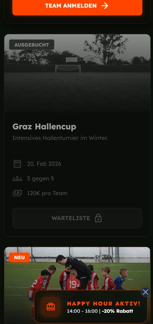 Tournaments with team sign-up and waiting list