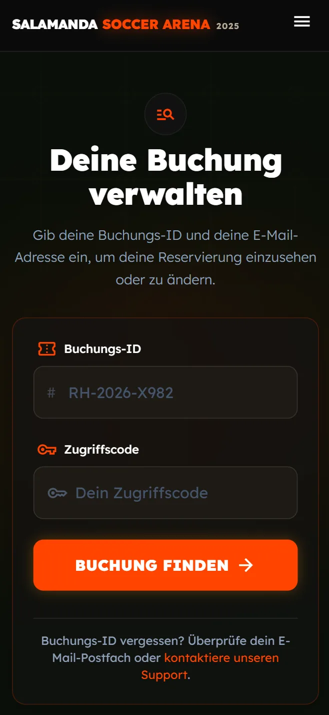 Buchung verwalten mit Buchungs-ID und Zugriffscode