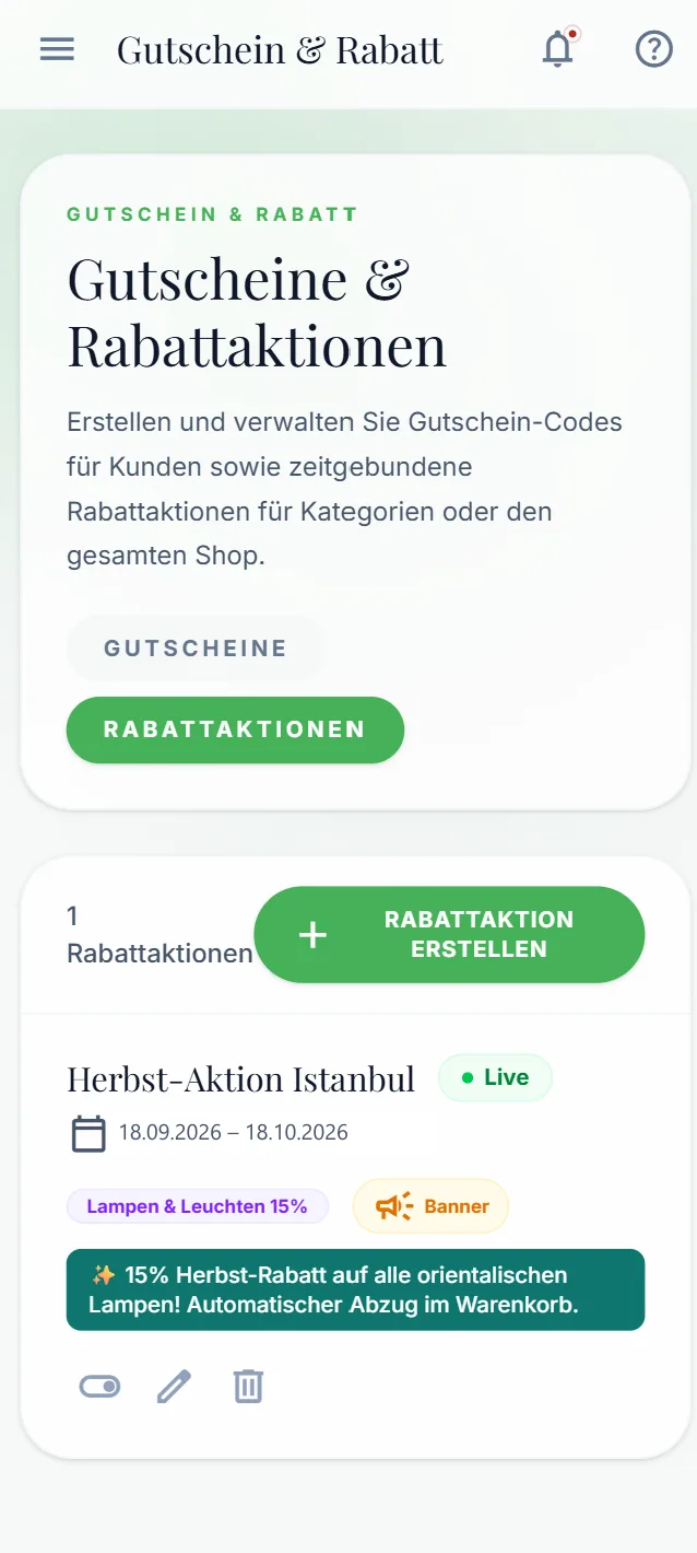 Rabattaktion Herbst-Aktion Istanbul, live als Banner